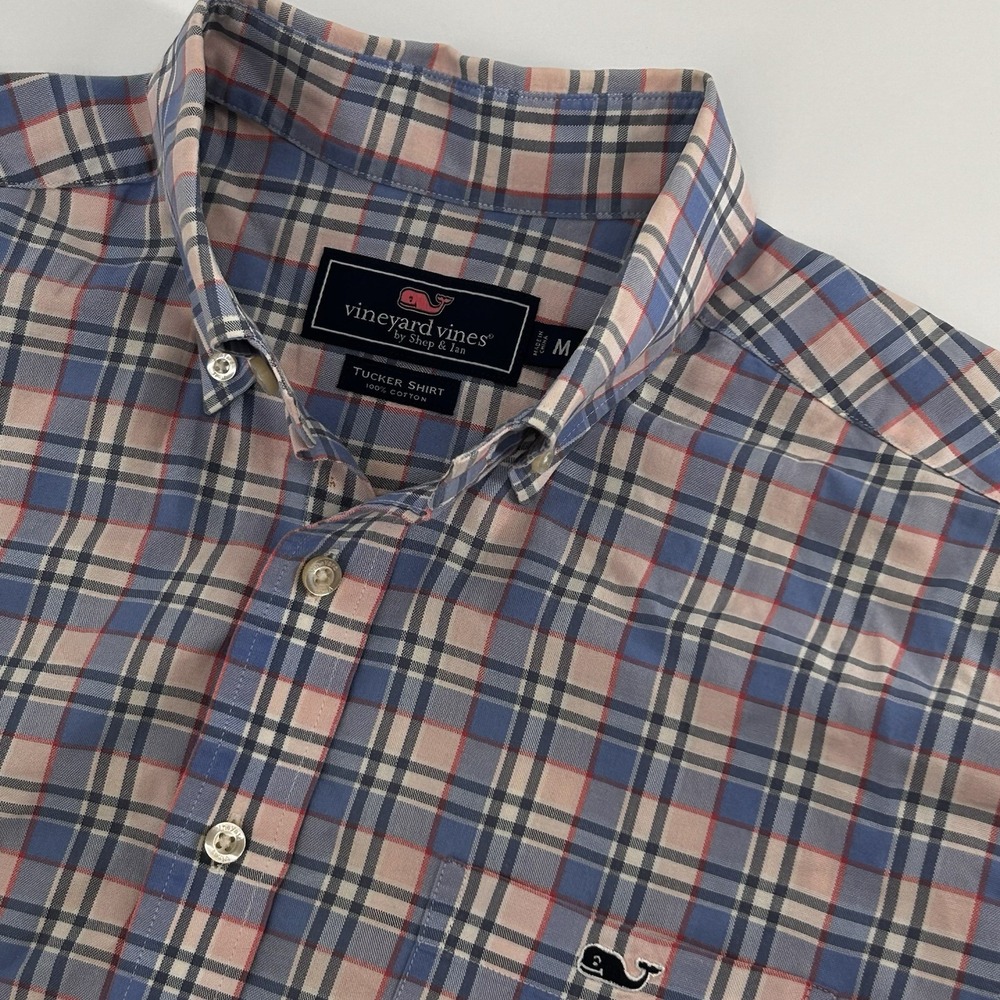 Vineyard Vines Tucker Shirt Mens Medium Blue Plaid Short Sleeve Shirt Button Up